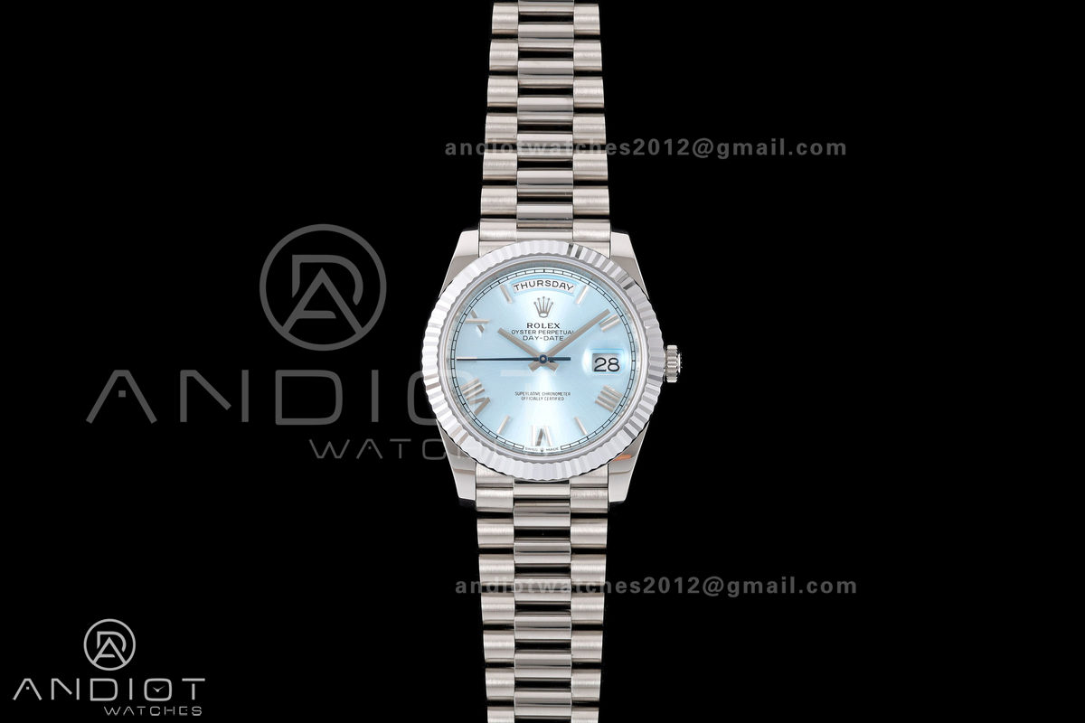 Day Date 40 SS RGF 1:1 Best Edition Ice Blue Roman Dial on President Bracelet VR3255 V2